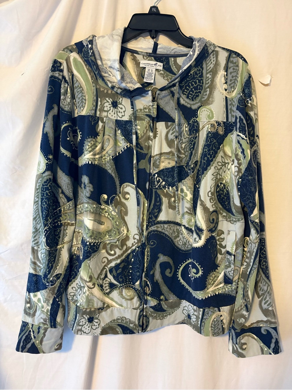 Caribbean Joe Navy, Olive & Light Gray Paisley Zip Hoodie